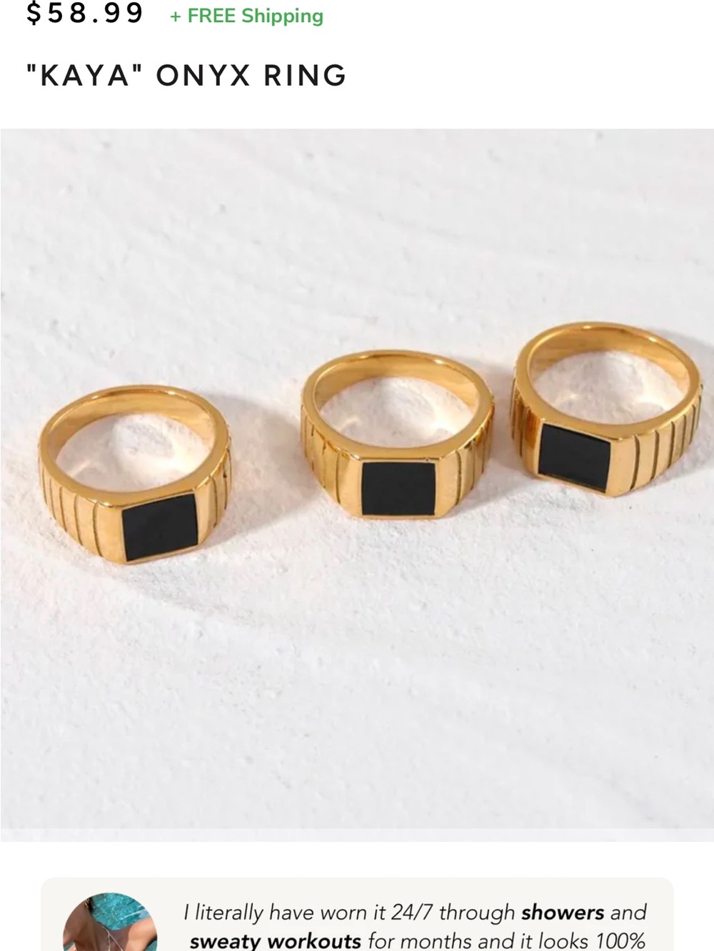 Size 7 Gold Onyx Square Signet Ring